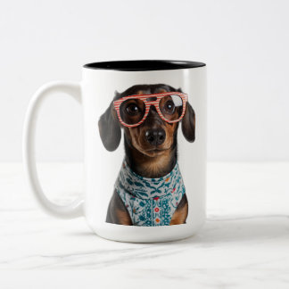 Tasse 2 Couleurs Joli Petit Teckel Avec Des Lunettes Rouges