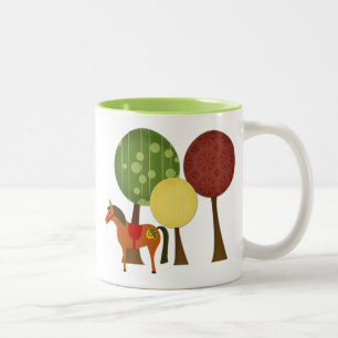 Tasse 2 Couleurs Joli Ponies et arbres rétro colorés Horse