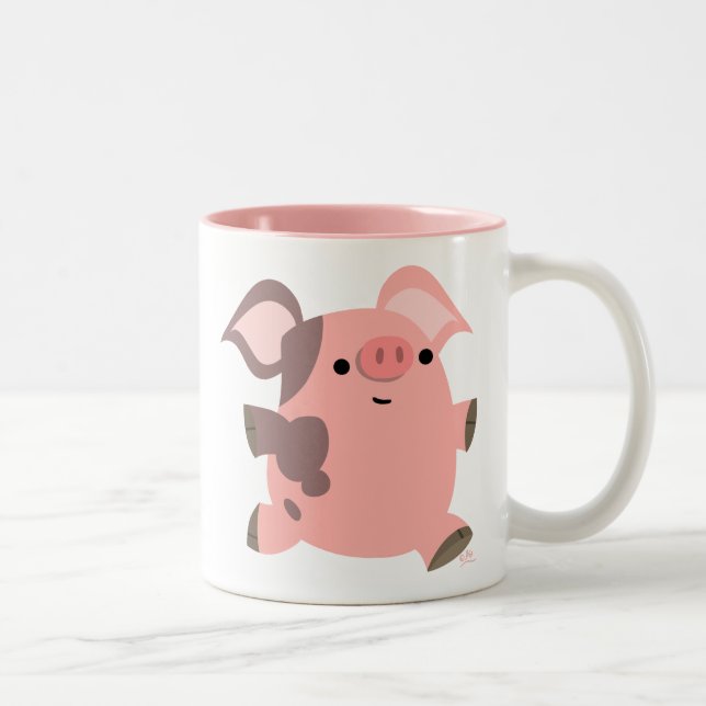 Tasse 2 Couleurs Joli porc caricaturé sportif (Droit)