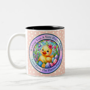 Tasse 2 Couleurs Joli poussin de Pâques, fleurs et œufs colorés
