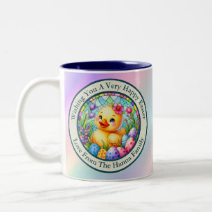 Tasse 2 Couleurs Joli poussin de Pâques, fleurs et œufs colorés