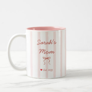 Tasse 2 Couleurs Joli rayures et noeud en aquarelle rose personnali