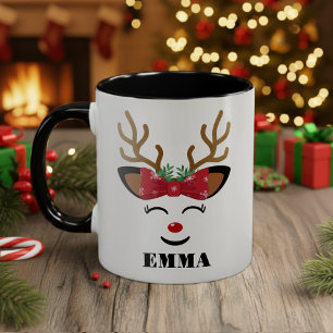 Tasse 2 Couleurs Joli renne souriant visage Noël