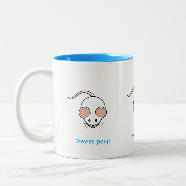 Tasse 2 Couleurs Joli souris blanc & calligraphie turquoise (Gauche)