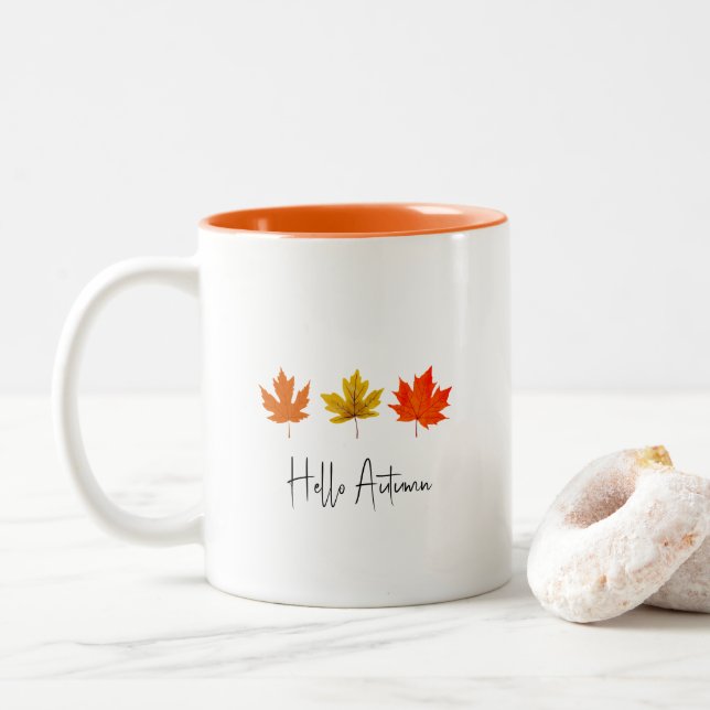 Tasse 2 Couleurs Joli Vibe d'automne Rouge Orange Feuilles d'érable (Avec donut)