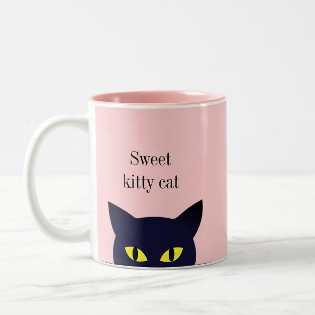 Tasse 2 Couleurs Joli visage de chat noir doux & calligraphie sur f (Gauche)