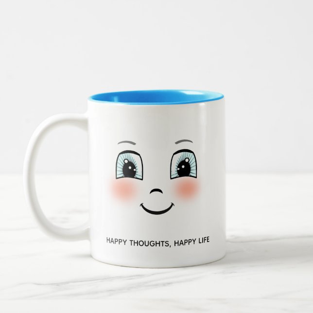 Tasse 2 Couleurs Joli visage heureux avec texte personnalisé (Gauche)