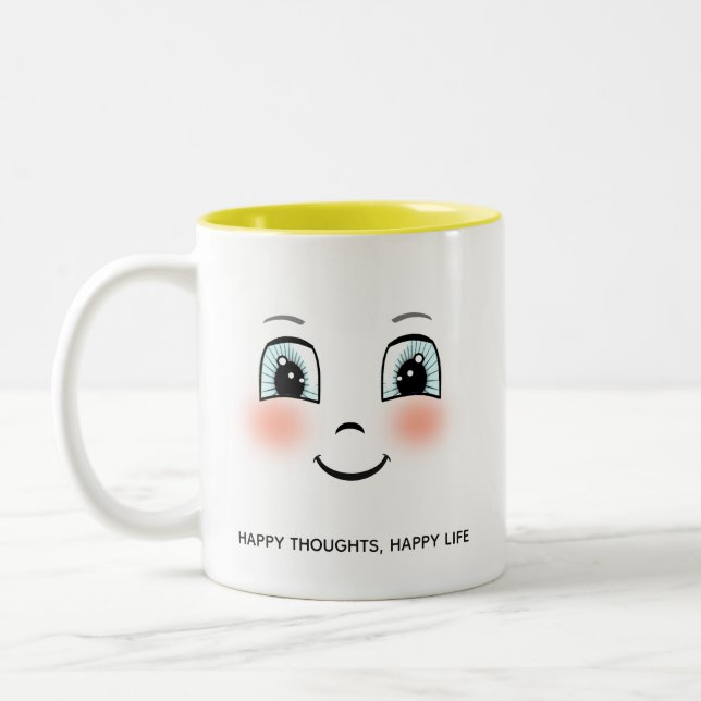 Tasse 2 Couleurs Joli visage heureux avec texte personnalisé (Gauche)