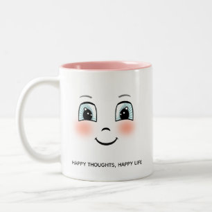 Tasse 2 Couleurs Joli visage heureux avec texte personnalisé Deux t