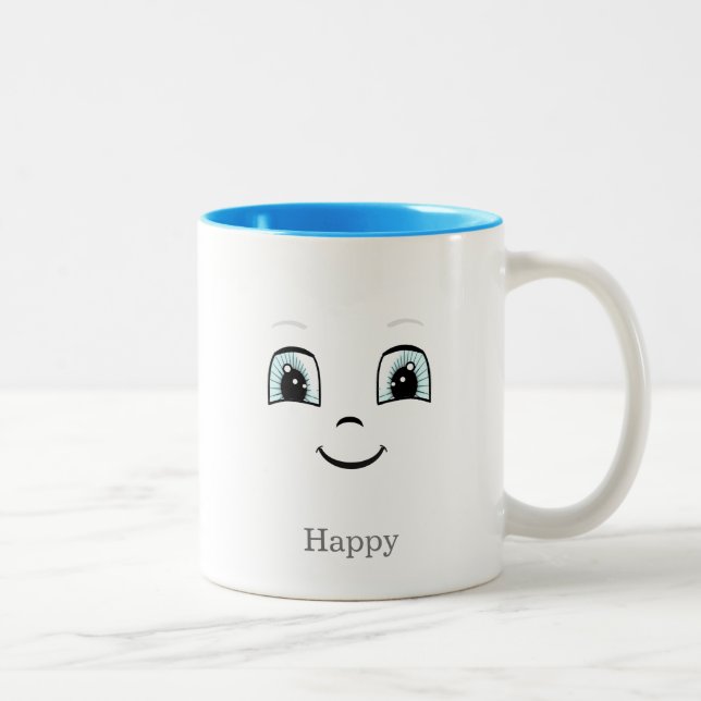 Tasse 2 Couleurs Joli visage heureux sur fond blanc (Droit)