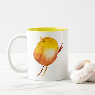 Tasse 2 Couleurs Jolie aquarelle d'oiseau jaune