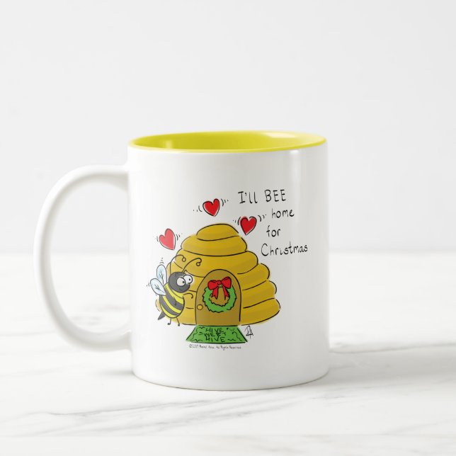Tasse 2 Couleurs Jolie Bee Christmas Drôle Cartoon de vacances (Gauche)