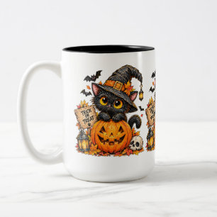 Tasse 2 Couleurs Jolie chatte sorcière noire sur citrouille Hallowe