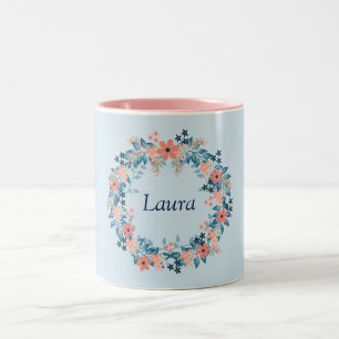Tasse 2 Couleurs Jolie couronne de fleurs rose et bleu