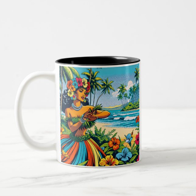 Tasse 2 Couleurs Jolie danseuse de Hula sur les îles Hawaiiennes (Gauche)
