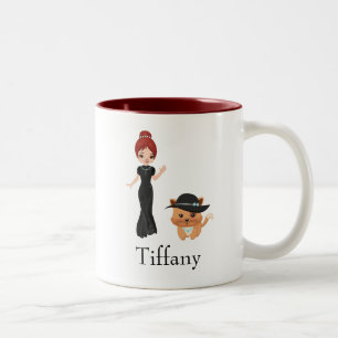 Tasse 2 Couleurs Jolie femme Red Head avec chat