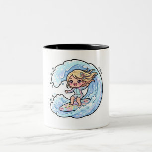 Tasse 2 Couleurs Jolie Fille de Surf Kawaii Vague Océanique Été Pla