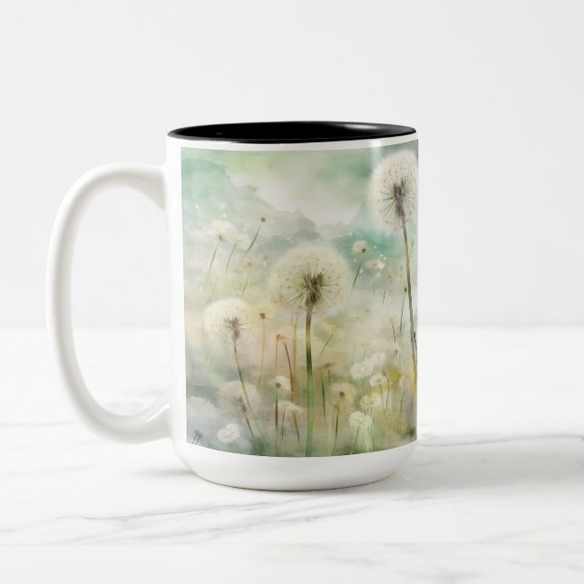 TASSE 2 COULEURS JOLIE FLEURS DE DANDELION DE COULEUR D'EAU PASTEL (Gauche)