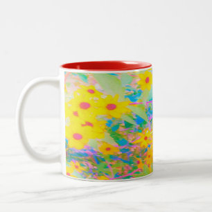 Tasse 2 Couleurs Jolie Fleurs Jaunes et Rouges avec Turquoise