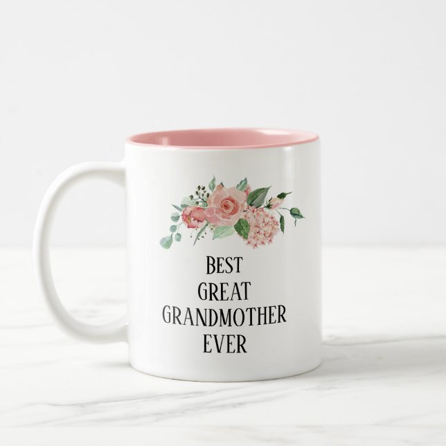 Tasse 2 Couleurs Jolie florale personnalisée Meilleure grand-mère (Gauche)