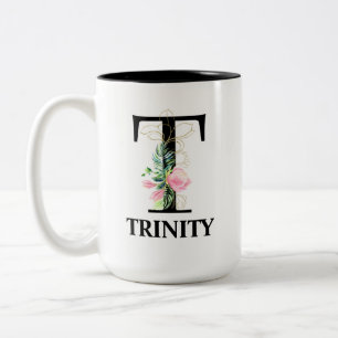 Tasse 2 Couleurs Jolie initiale T monogrammée florale