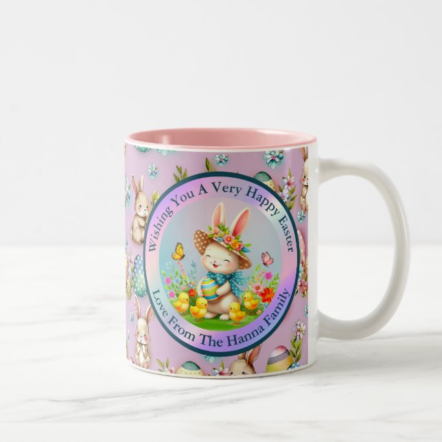 Tasse 2 Couleurs Jolie Lapin de Pâques et joyeux Fleurs de Printemp (Droit)