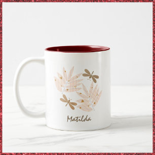 Tasse 2 Couleurs Jolie libellule et Feuille Feminine