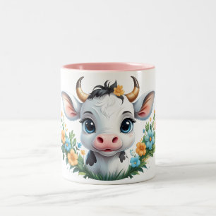 Tasse 2 Couleurs Jolie petite vache fille en fleurs