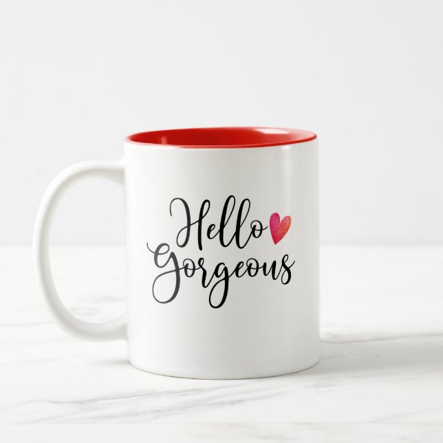 Tasse 2 Couleurs Jolie Rouge Valentines Jour Bonjour magnifique (Gauche)