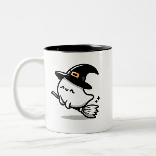 Tasse 2 Couleurs Jolie sorcière fantôme avec citrouille et balai