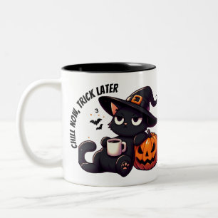 Tasse 2 Couleurs Jolie sorcière féline et citrouille Halloween déco
