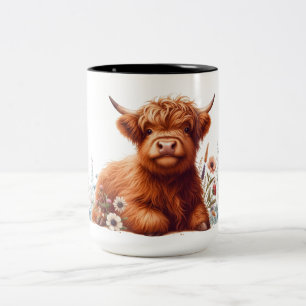 Tasse 2 Couleurs Jolie vache Florale Highland