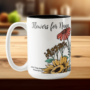 Tasse 2 Couleurs Jolies fleurs bleues et dorées pour Nana PERSONNAL