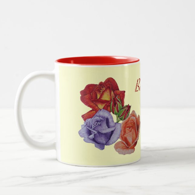 Tasse 2 Couleurs jolies fleurs roses rouges et bourgeons roses fleu (Gauche)