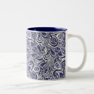 Tasse 2 Couleurs Jolis motifs paisley bleu blanc design