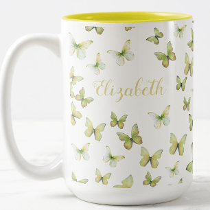 Tasse 2 Couleurs Jolis papillons jaunes Nom personnalisé