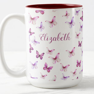 Tasse 2 Couleurs Jolis Papillons Roses Nom Personnalisé