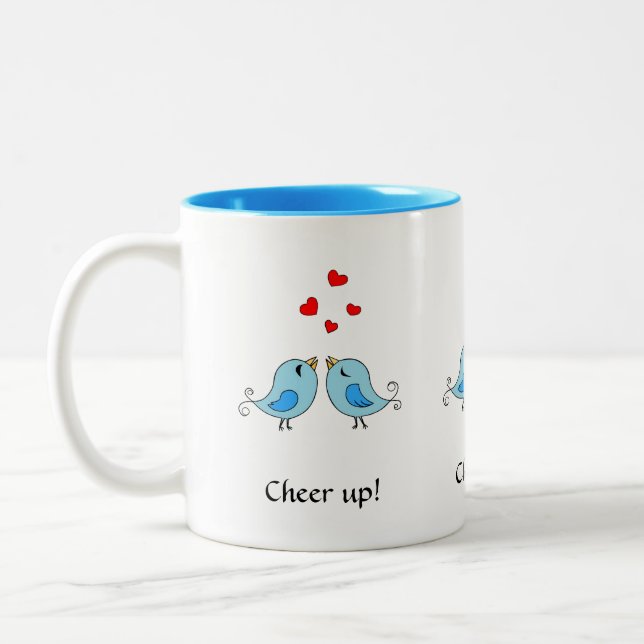 Tasse 2 Couleurs Jolis petits oiseaux, cœurs et calligraphie (Gauche)