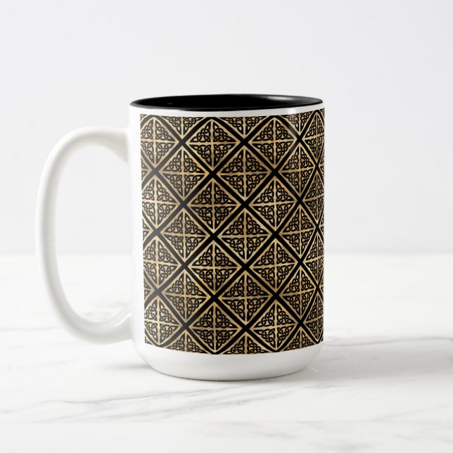 TASSE 2 COULEURS JOLIS RANGS NOIRS ET DORÉS DE NOEUDS CELTIQUES (Gauche)