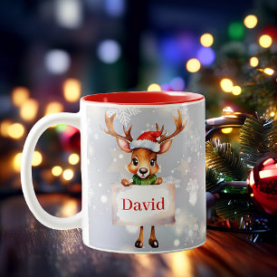 Tasse 2 Couleurs Jolis rennes et neige Noël personnalisé