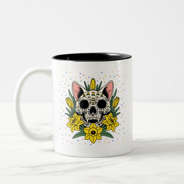 Tasse 2 Couleurs Jonquille et crâne de chat de mars (Gauche)