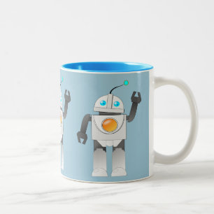 TASSE 2 COULEURS JOUET ROBOT EN ARRIÈRE - PLAN BLEU