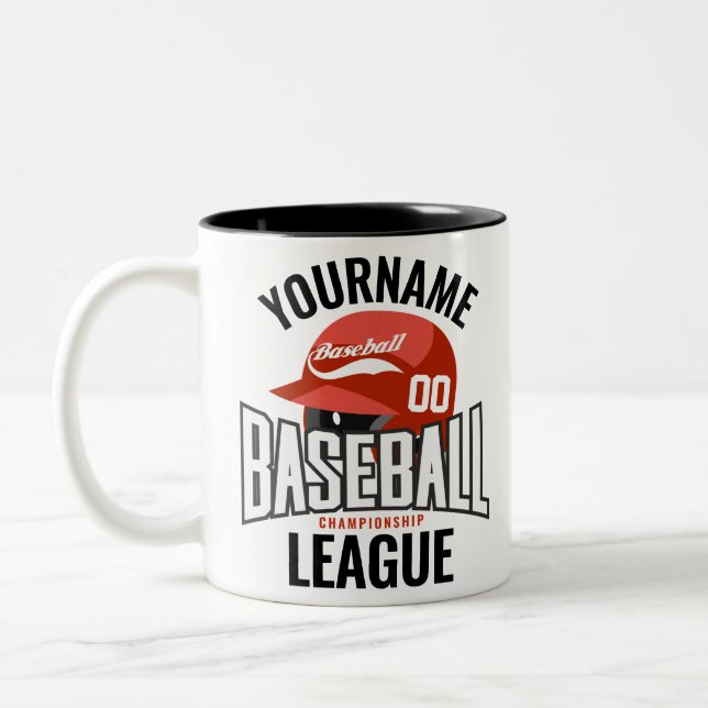 Tasse 2 Couleurs Joueur de baseball personnalisé NOM Équipe Champ C (Gauche)