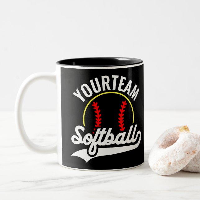 Tasse 2 Couleurs Joueur de l'équipe de softball AJOUTER UN NOM Ligu (Avec donut)