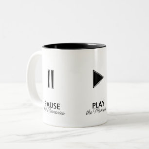 Tasse 2 Couleurs Joueur de musique noir et blanc Pause Play Stop