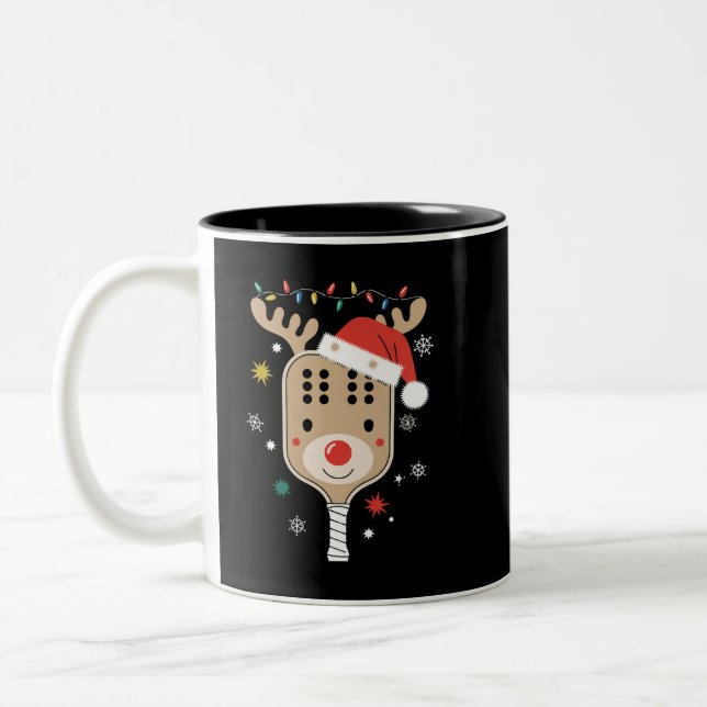 Tasse 2 Couleurs Joueur de Pickleball Noël Reindees Noël (Gauche)