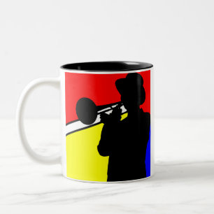 Tasse 2 Couleurs Joueur de trombone de silhouette, art mondrian de