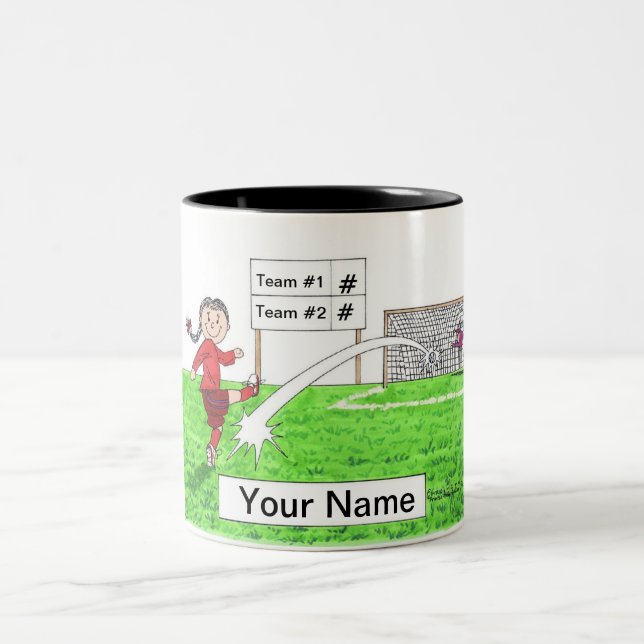 Tasse 2 Couleurs Joueuse de soccer, Femme - Cadeau de dessin person (Centre)