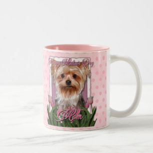 Tasse 2 Couleurs Jour de mères - tulipes roses - Yorkshire Terrier