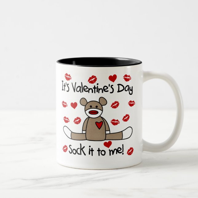 Tasse 2 Couleurs Jour de Valentines de singe de chaussette (Droit)